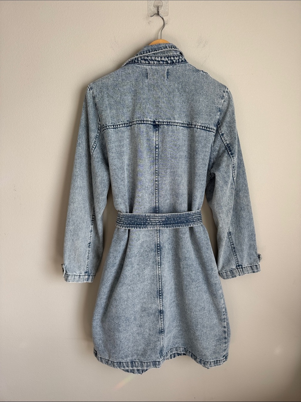 Stoosh Vintage Denim Acid Wash Belted Trench Coat Dress XL - Picture 11 of 12
